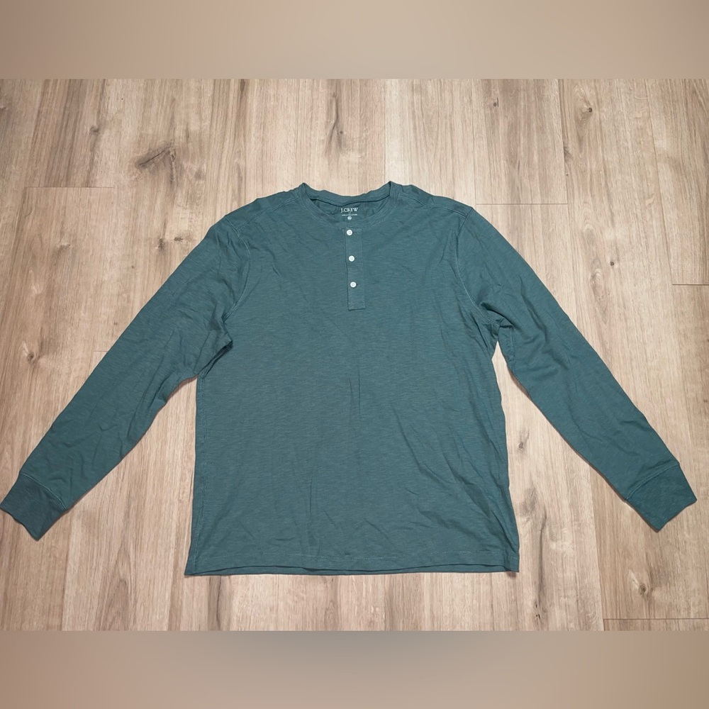 J. Crew Men's 100% Cotton Dark Teal Long Sleeve Henley Shirt Size XXL